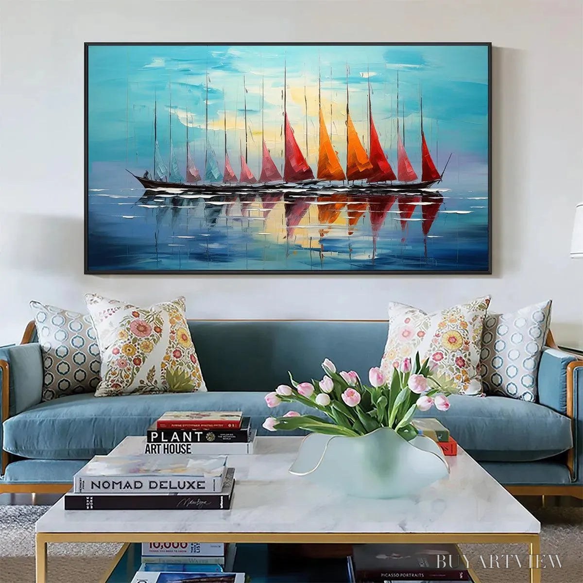 ARTOVITAS Sailing Into Sunset – Panoramic Sailboat Painting - image 6