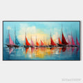 ARTOVITAS Regatta At Dawn – Panoramic Sailboat Painting, Colorful Sunrise - image 1
