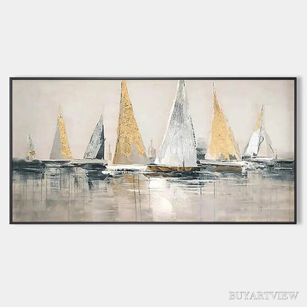 ARTOVITAS Golden Regatta – Panoramic Sailboat Painting - image 1