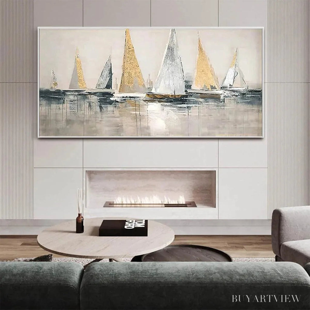 ARTOVITAS Golden Regatta – Panoramic Sailboat Painting - image 2