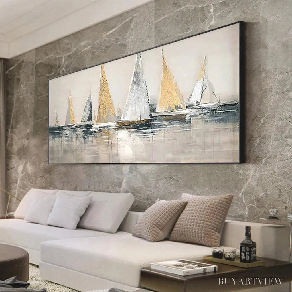 ARTOVITAS Golden Regatta – Panoramic Sailboat Painting - image 4