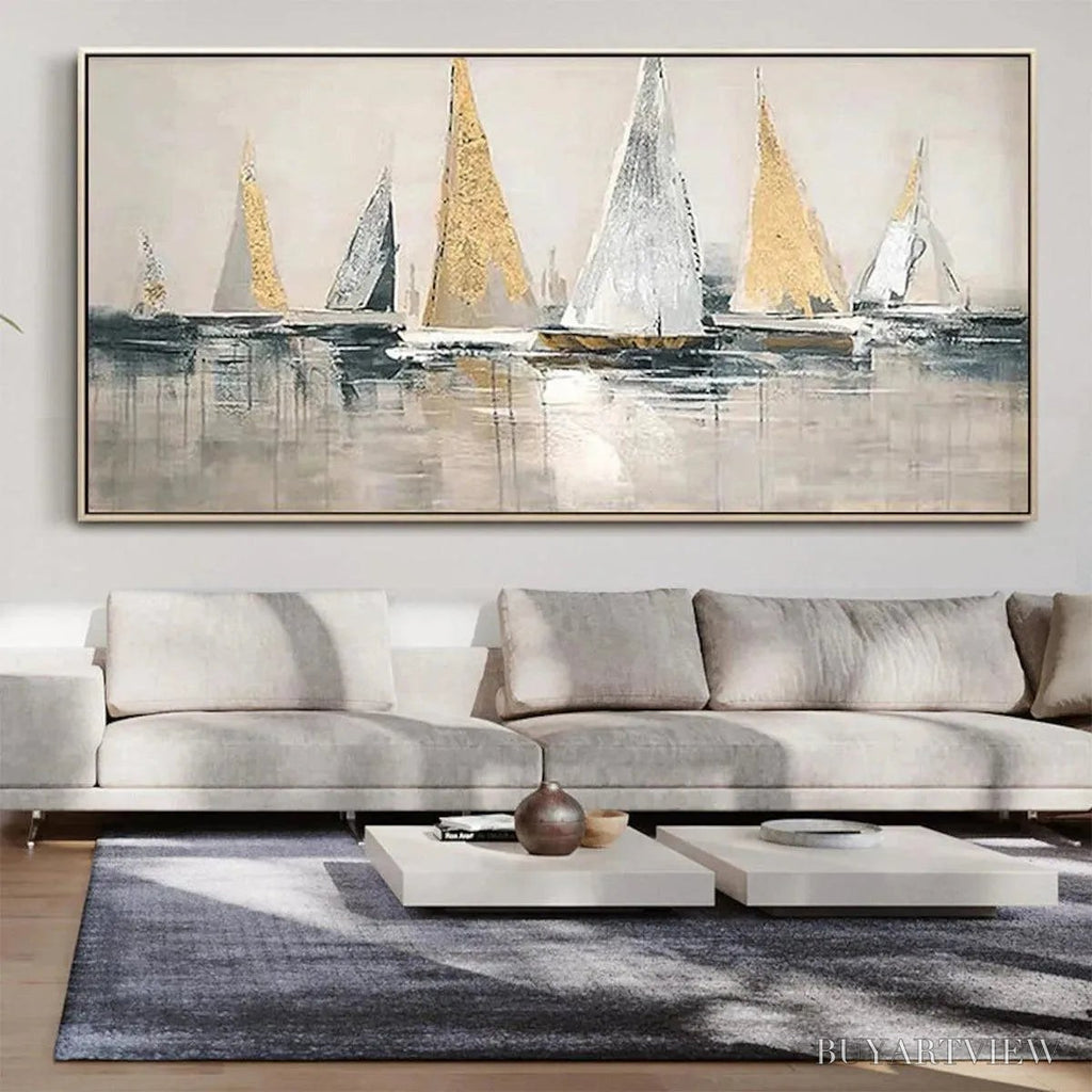 ARTOVITAS Golden Regatta – Panoramic Sailboat Painting - image 5