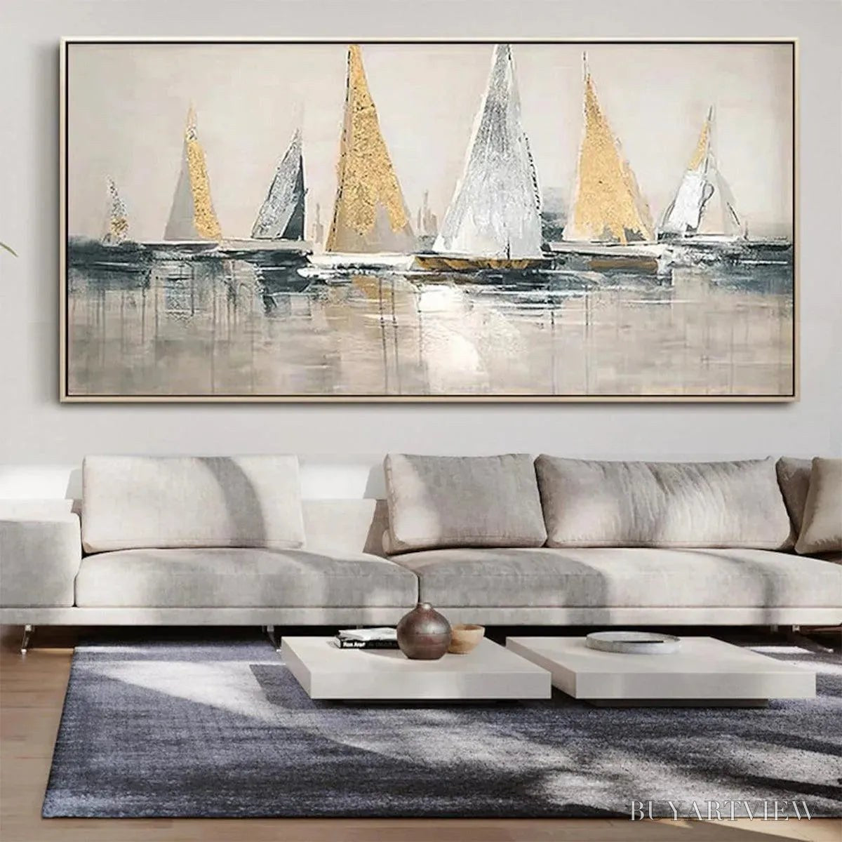 ARTOVITAS Golden Regatta – Panoramic Sailboat Painting - image 5