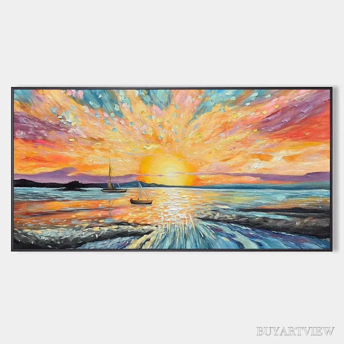 ARTOVITAS Sailing At Sunset – Vibrant Seascape Painting, Panoramic Canvas, Coastal - image 1