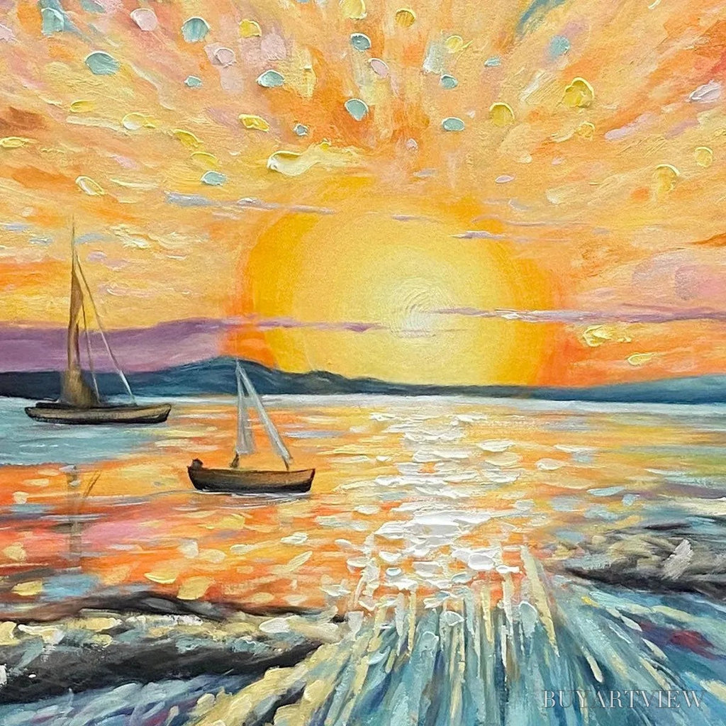 ARTOVITAS Sailing At Sunset – Vibrant Seascape Painting, Panoramic Canvas, Coastal - image 3