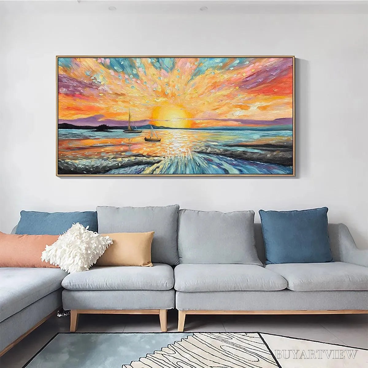 ARTOVITAS Sailing At Sunset – Vibrant Seascape Painting, Panoramic Canvas, Coastal - image 4