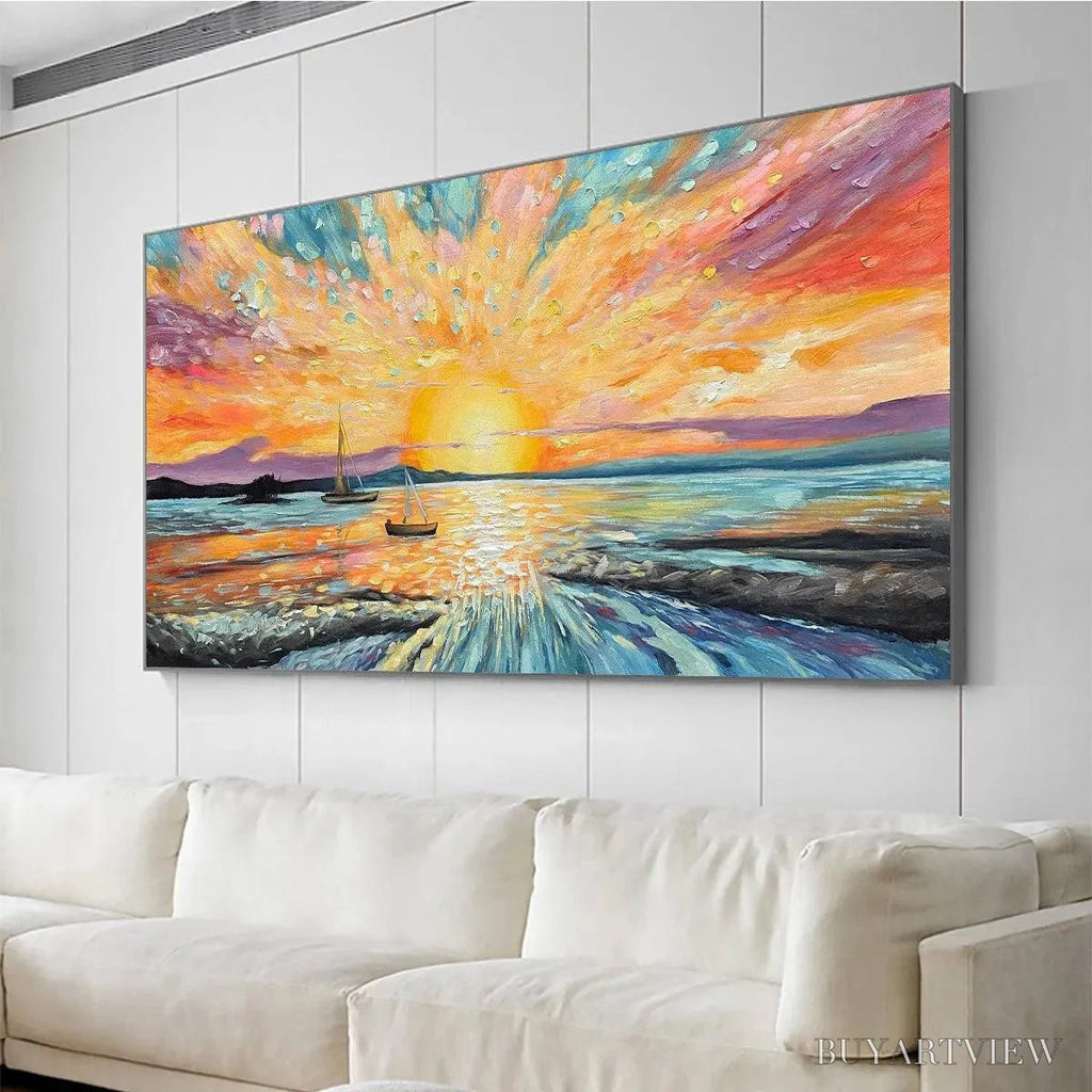 ARTOVITAS Sailing At Sunset – Vibrant Seascape Painting, Panoramic Canvas, Coastal - image 6