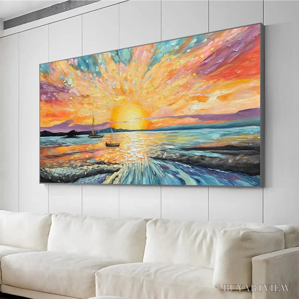 ARTOVITAS Sailing At Sunset – Vibrant Seascape Painting, Panoramic Canvas, Coastal - image 6