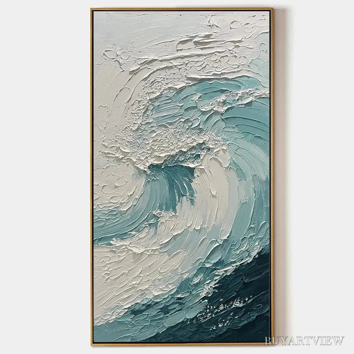 ARTOVITAS Aquamarine Crest – Textured Ocean Wave Painting, Vertical Canvas, Coastal - image 1