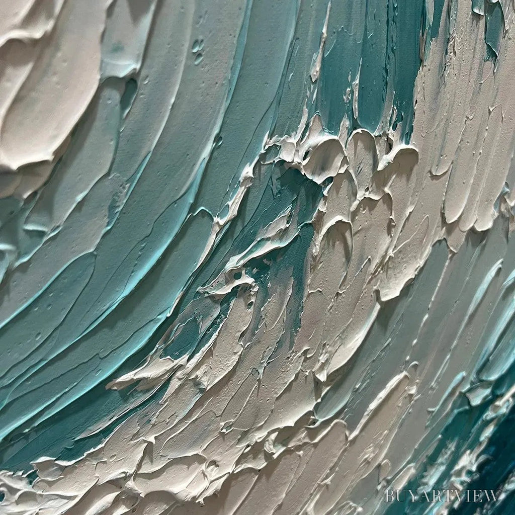 ARTOVITAS Aquamarine Crest – Textured Ocean Wave Painting, Vertical Canvas, Coastal - image 3