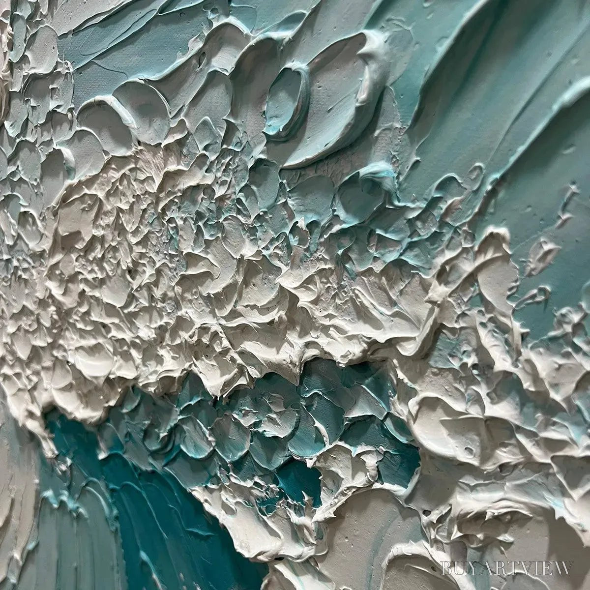 ARTOVITAS Aquamarine Crest – Textured Ocean Wave Painting, Vertical Canvas, Coastal - image 4