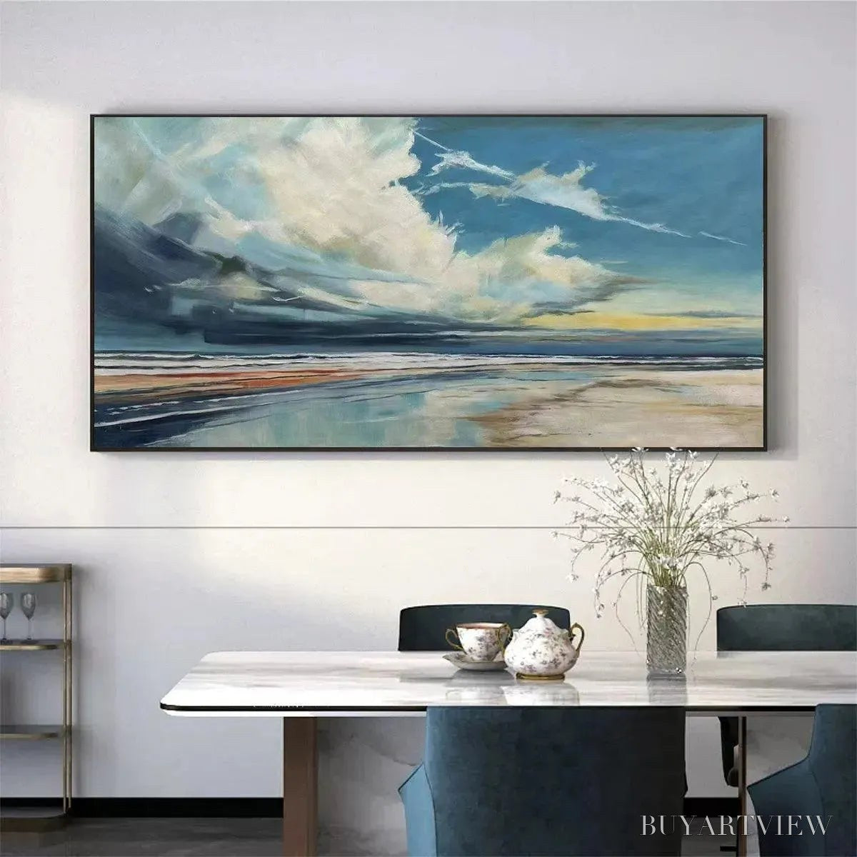 ARTOVITAS Blue Beachscape Oil Painting - Serene Coastal Decor - image 2