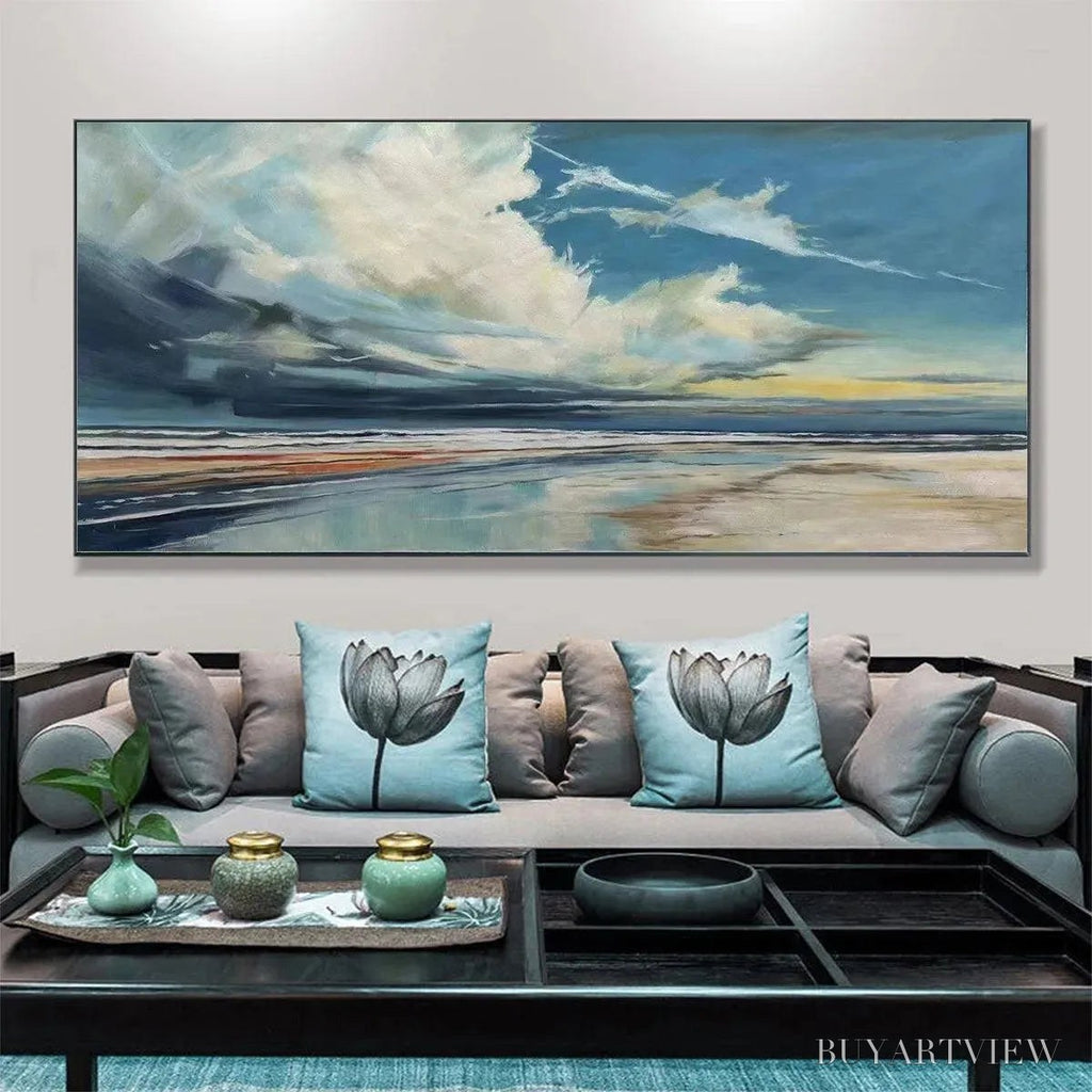 ARTOVITAS Blue Beachscape Oil Painting - Serene Coastal Decor - image 4