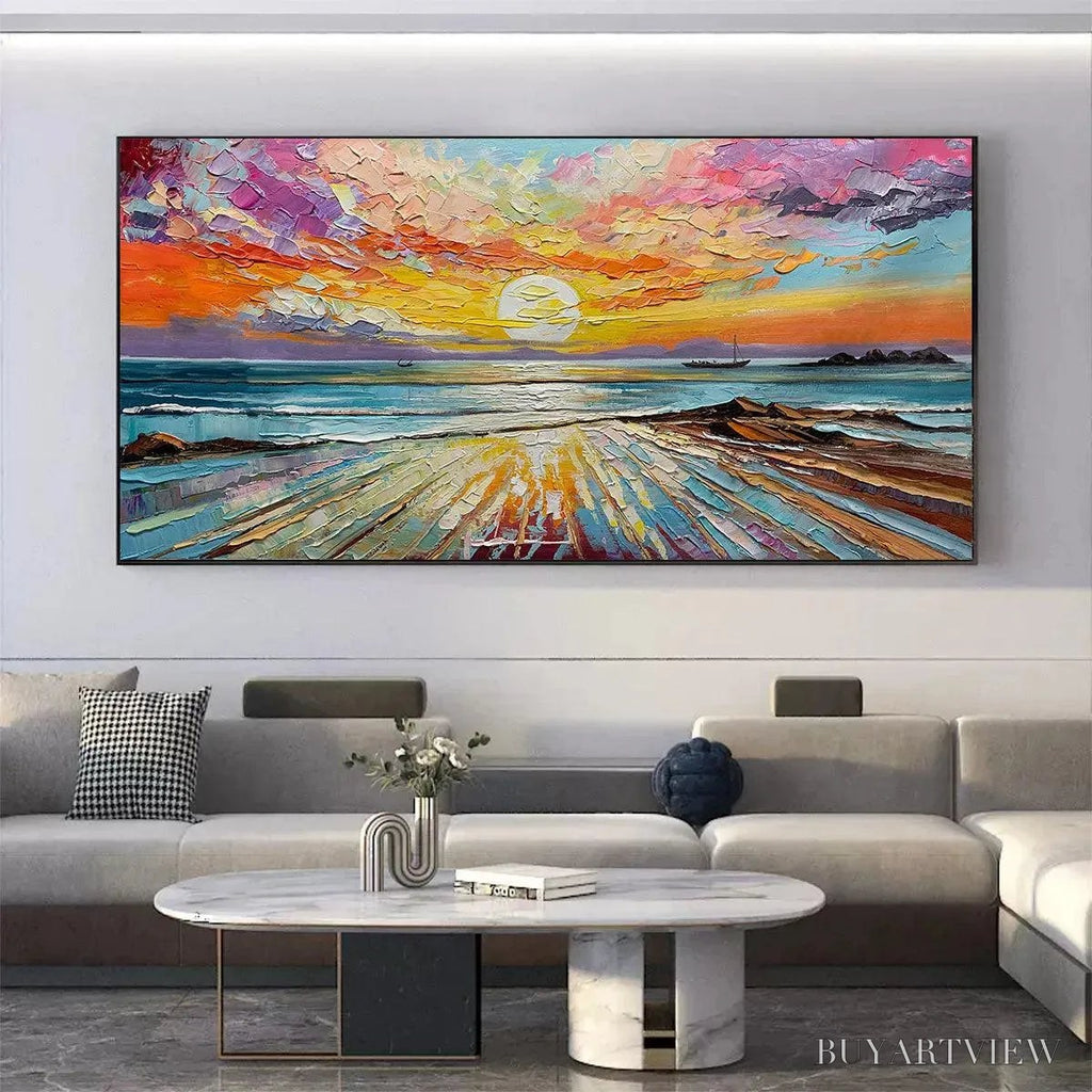 ARTOVITAS Colorful Seascape Oil Painting - Vibrant Sunset Art - image 2