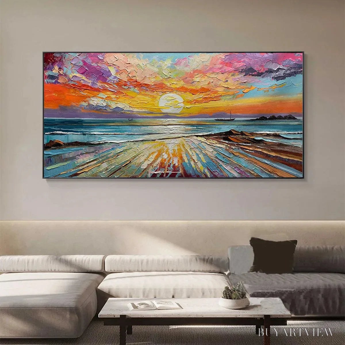 ARTOVITAS Colorful Seascape Oil Painting - Vibrant Sunset Art - image 4