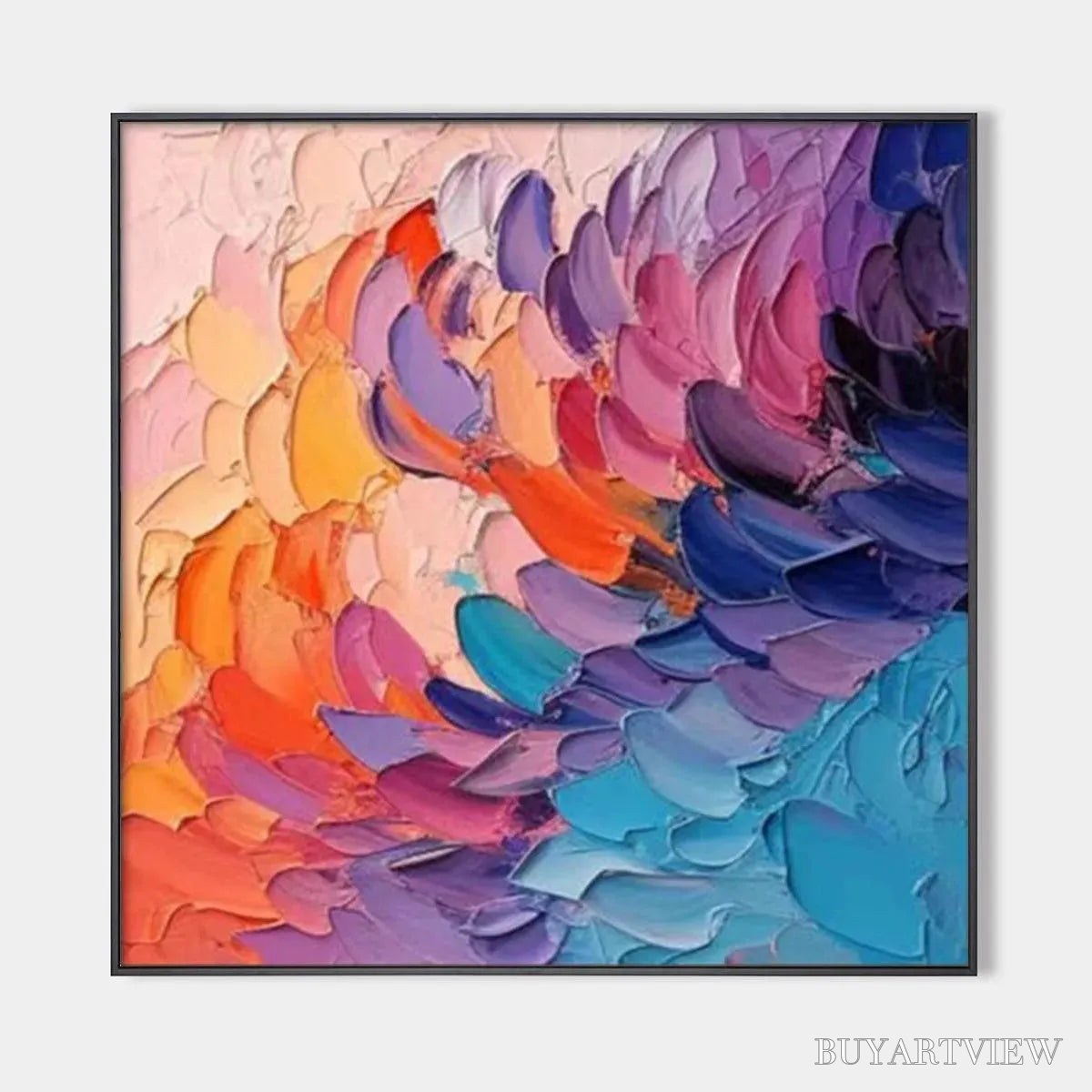 ARTOVITAS Rainbow Waves – Textured Abstract Painting, Impasto , Square Canvas, Modern Decor - image 1
