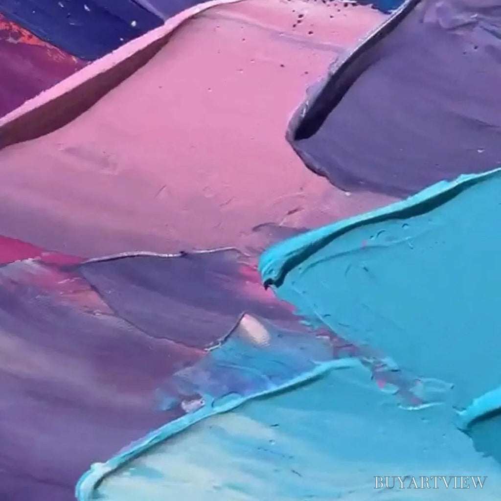 ARTOVITAS Rainbow Waves – Textured Abstract Painting, Impasto , Square Canvas, Modern Decor - image 2
