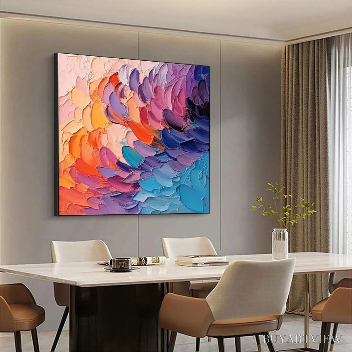 ARTOVITAS Rainbow Waves – Textured Abstract Painting, Impasto , Square Canvas, Modern Decor - image 4