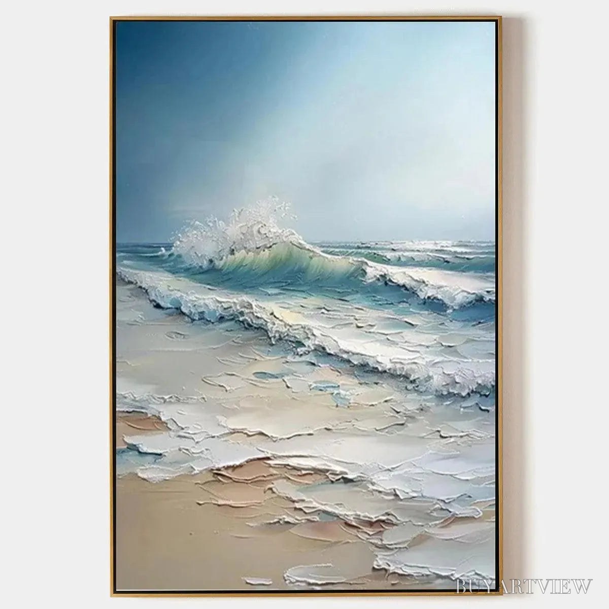 ARTOVITAS Ocean'S Embrace – Textured Ocean Painting, Impasto , Vertical Canvas, Beach Decor - image 1