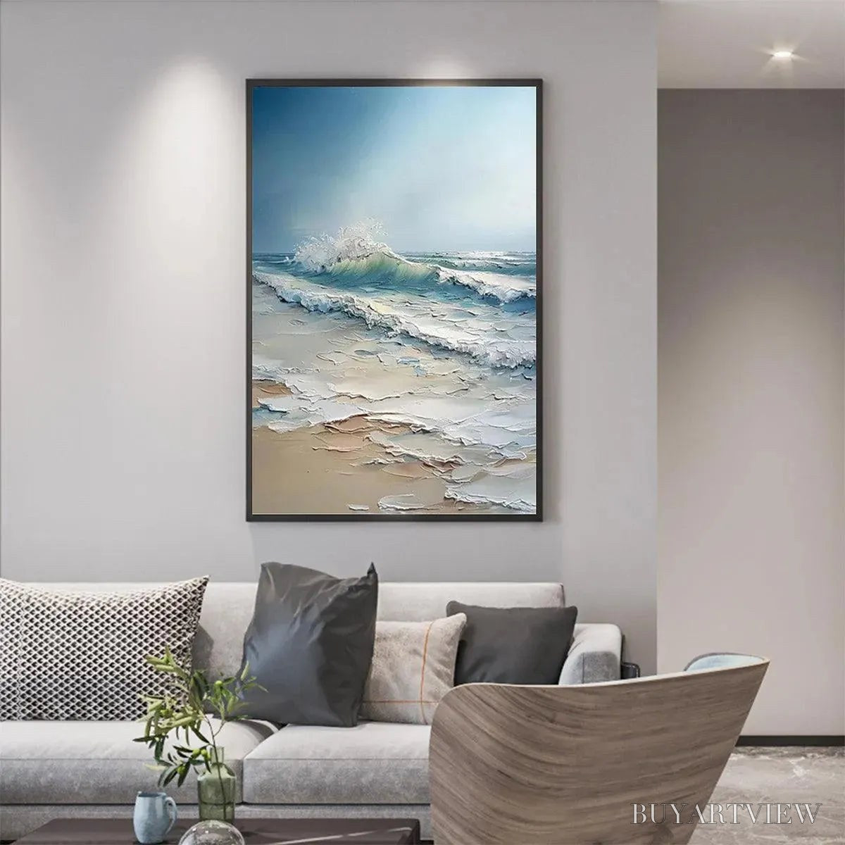 ARTOVITAS Ocean'S Embrace – Textured Ocean Painting, Impasto , Vertical Canvas, Beach Decor - image 2