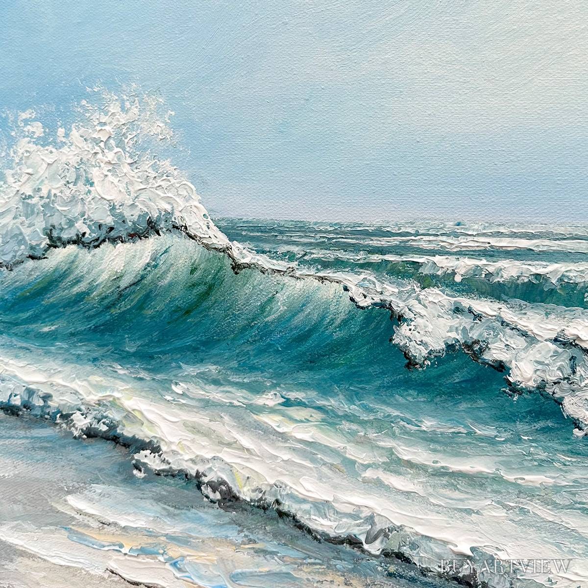 ARTOVITAS Ocean'S Embrace – Textured Ocean Painting, Impasto , Vertical Canvas, Beach Decor - image 3