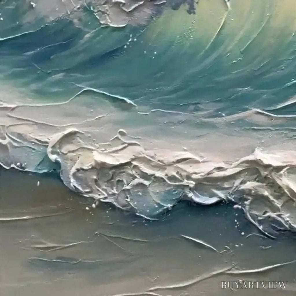 ARTOVITAS Ocean'S Embrace – Textured Ocean Painting, Impasto , Vertical Canvas, Beach Decor - image 4