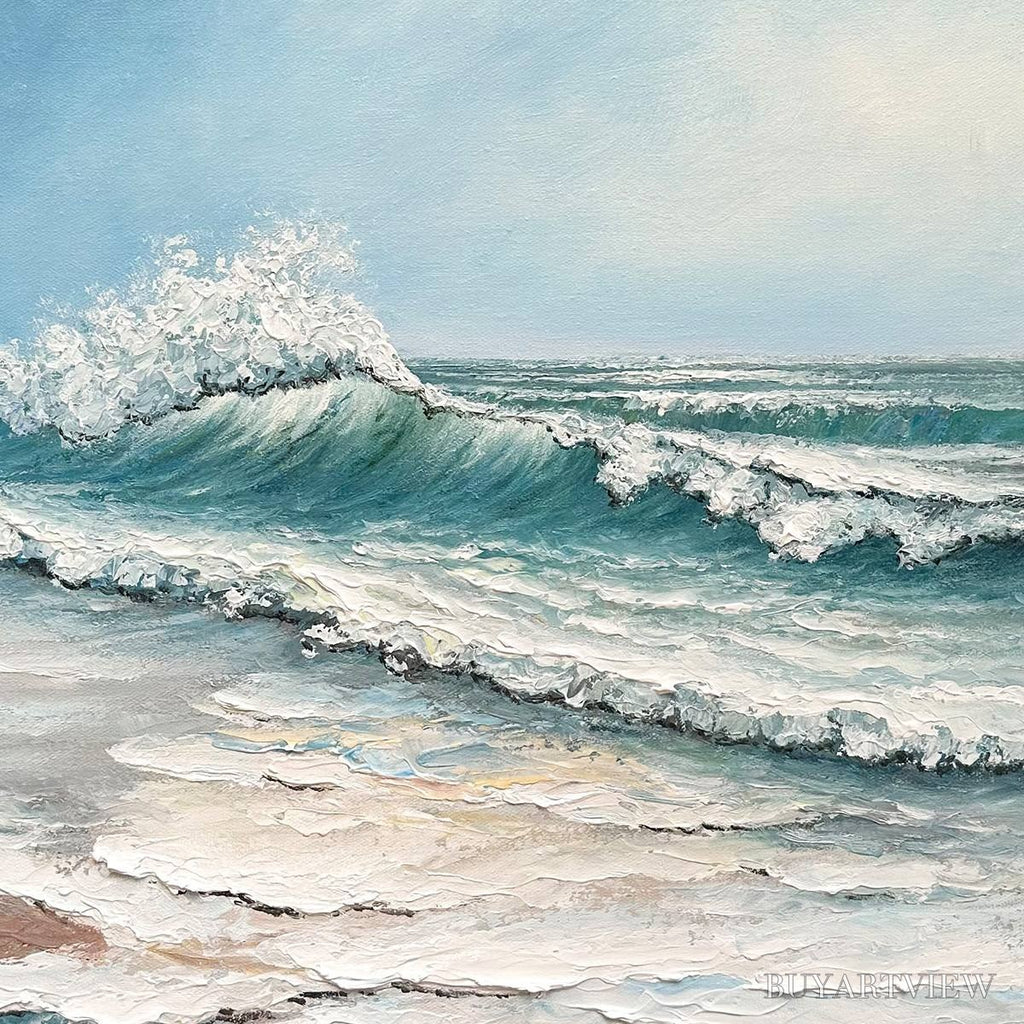 ARTOVITAS Ocean'S Embrace – Textured Ocean Painting, Impasto , Vertical Canvas, Beach Decor - image 5