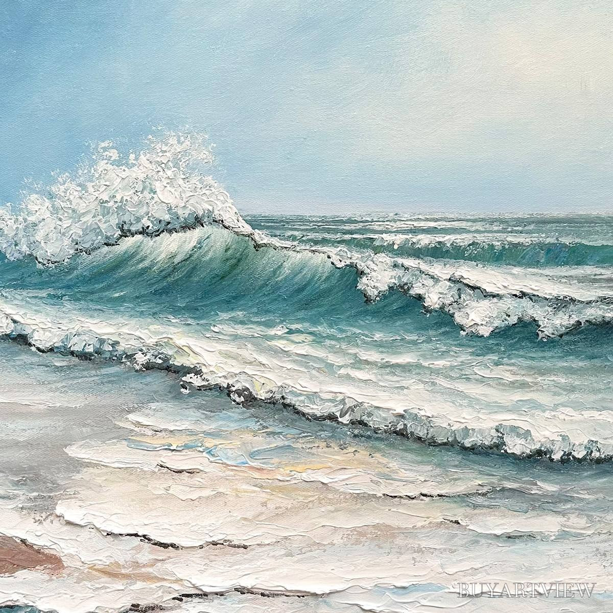 ARTOVITAS Ocean'S Embrace – Textured Ocean Painting, Impasto , Vertical Canvas, Beach Decor - image 5