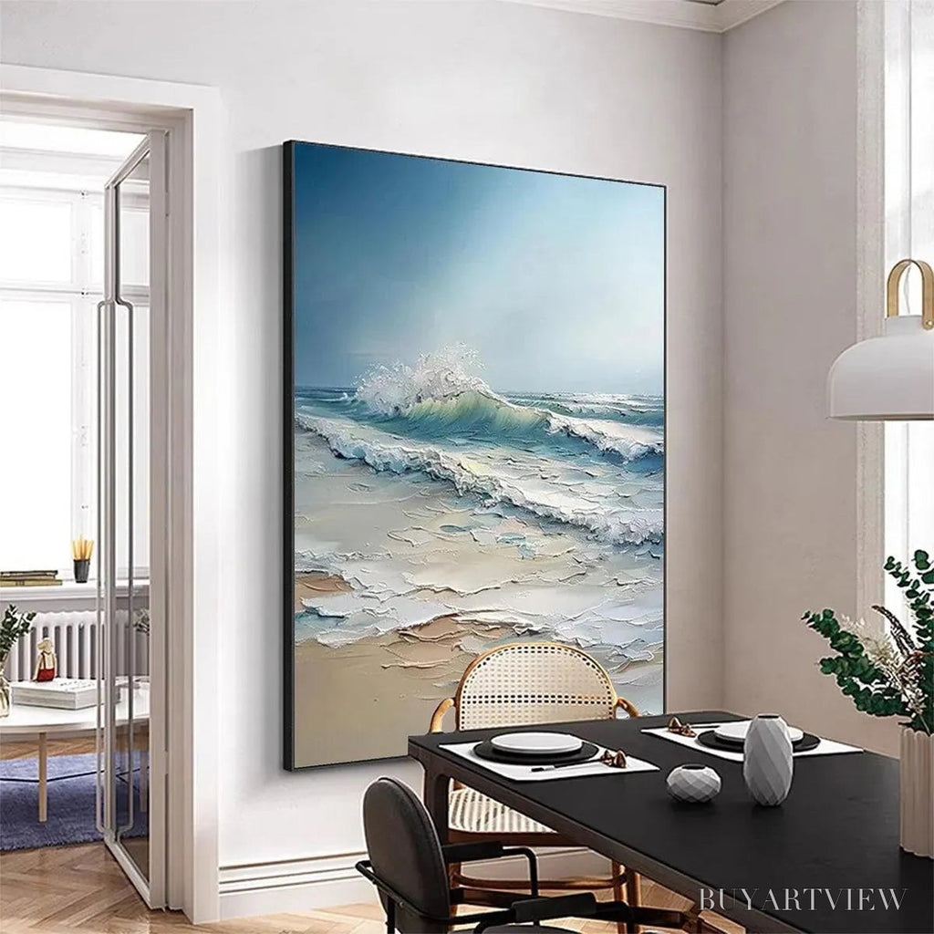 ARTOVITAS Ocean'S Embrace – Textured Ocean Painting, Impasto , Vertical Canvas, Beach Decor - image 6
