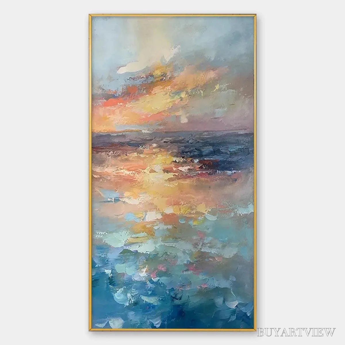 ARTOVITAS Golden Hour Seascape – Ocean Painting, Sunset , Impasto Texture, Vertical Canvas - image 1