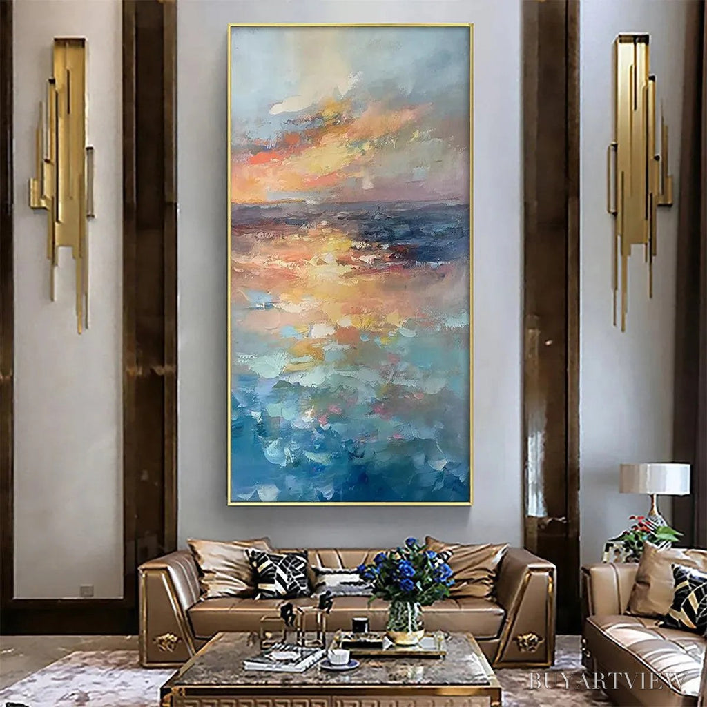 ARTOVITAS Golden Hour Seascape – Ocean Painting, Sunset , Impasto Texture, Vertical Canvas - image 2