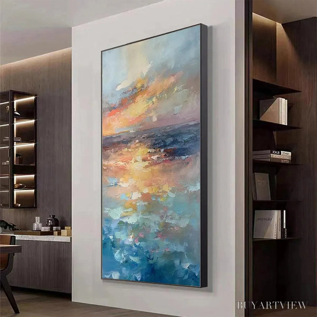 ARTOVITAS Golden Hour Seascape – Ocean Painting, Sunset , Impasto Texture, Vertical Canvas - image 4