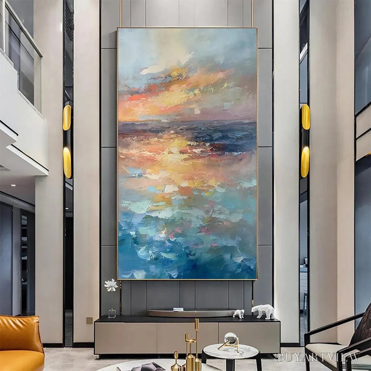 ARTOVITAS Golden Hour Seascape – Ocean Painting, Sunset , Impasto Texture, Vertical Canvas - image 6