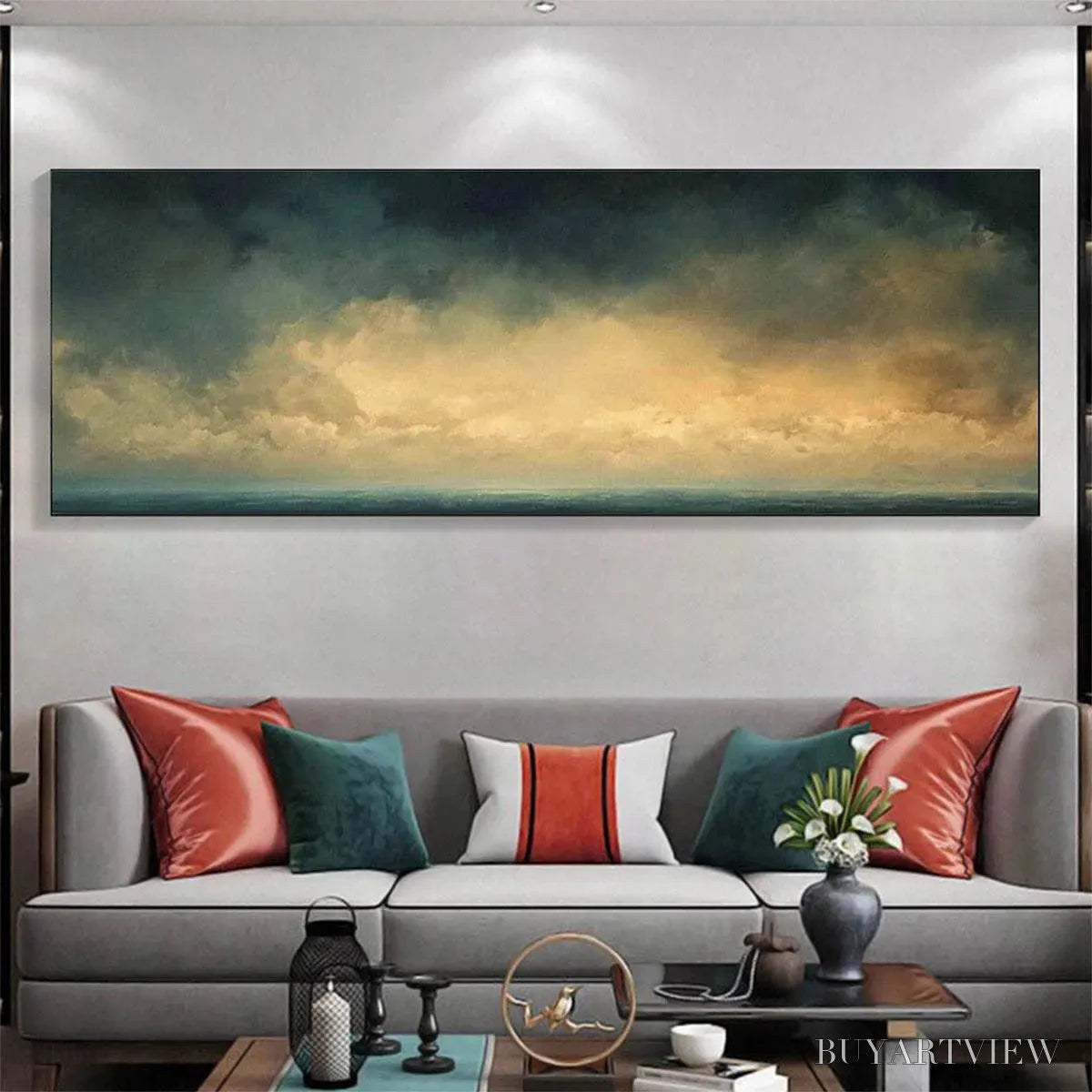 ARTOVITAS Golden Clouds Panoramic – Seascape Painting, Panoramic , Coastal Decor - image 2
