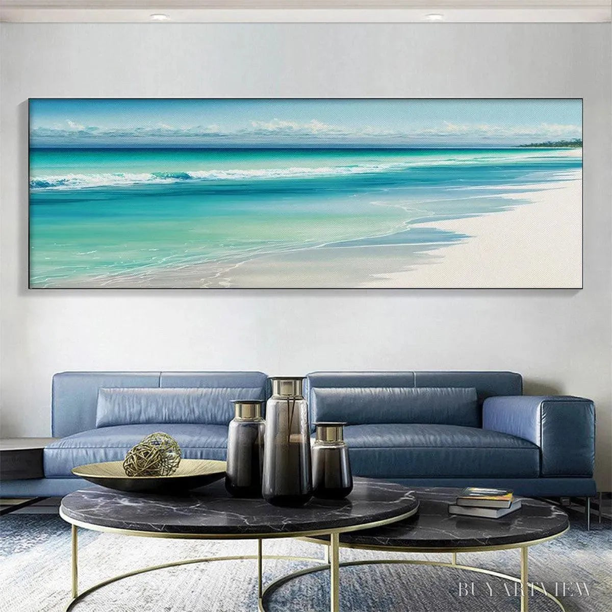 ARTOVITAS Turquoise Dream Panoramic – Beach Painting, Panoramic , Coastal Decor - image 2
