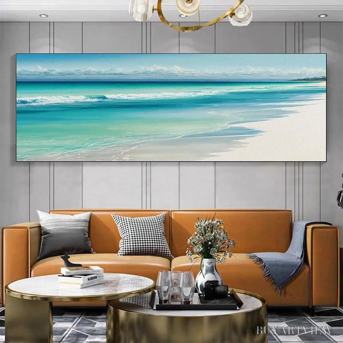 ARTOVITAS Turquoise Dream Panoramic – Beach Painting, Panoramic , Coastal Decor - image 6