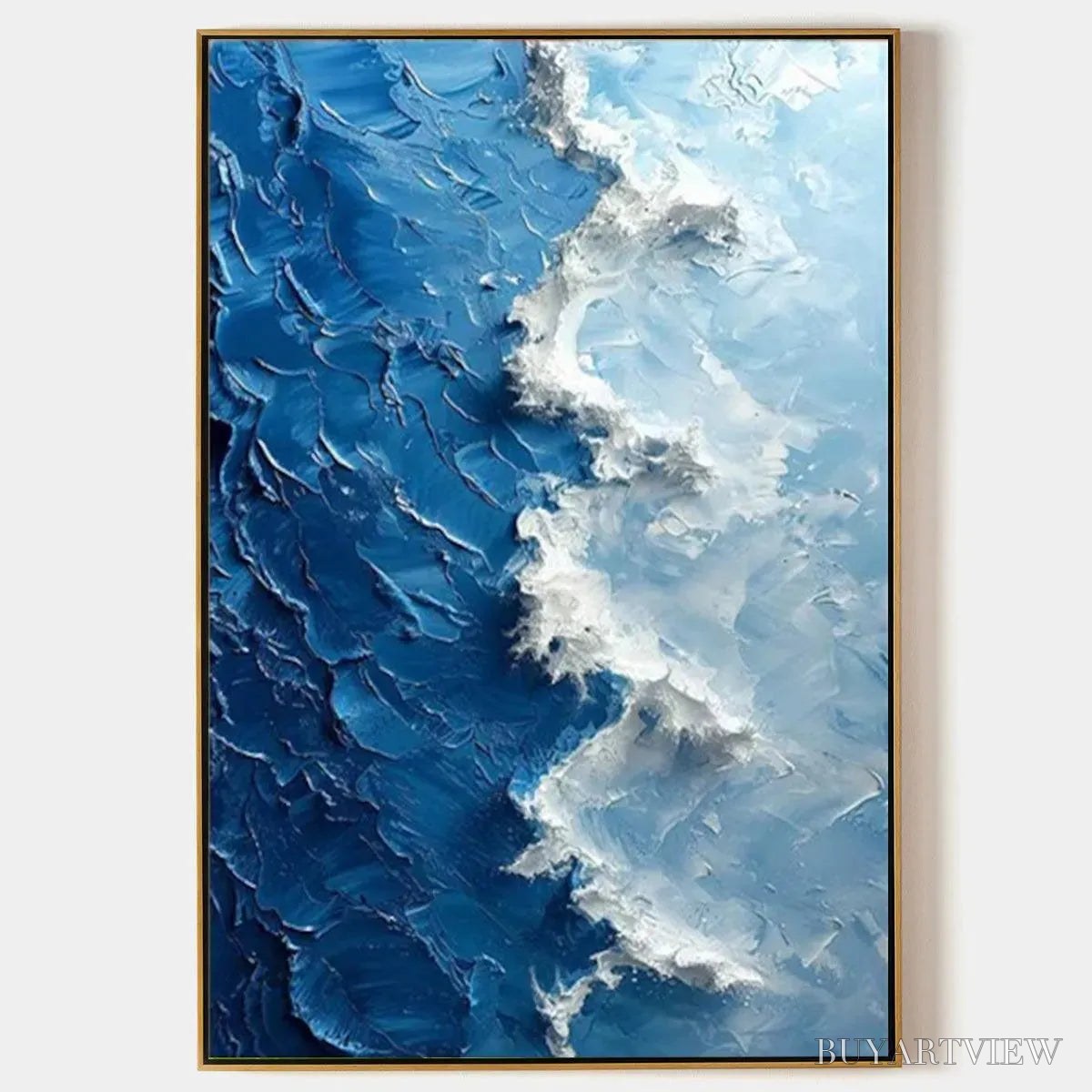 ARTOVITAS Oceanic Whispers – Textured Ocean Painting, Blue Abstract , Vertical Canvas, Impasto Decor - image 1