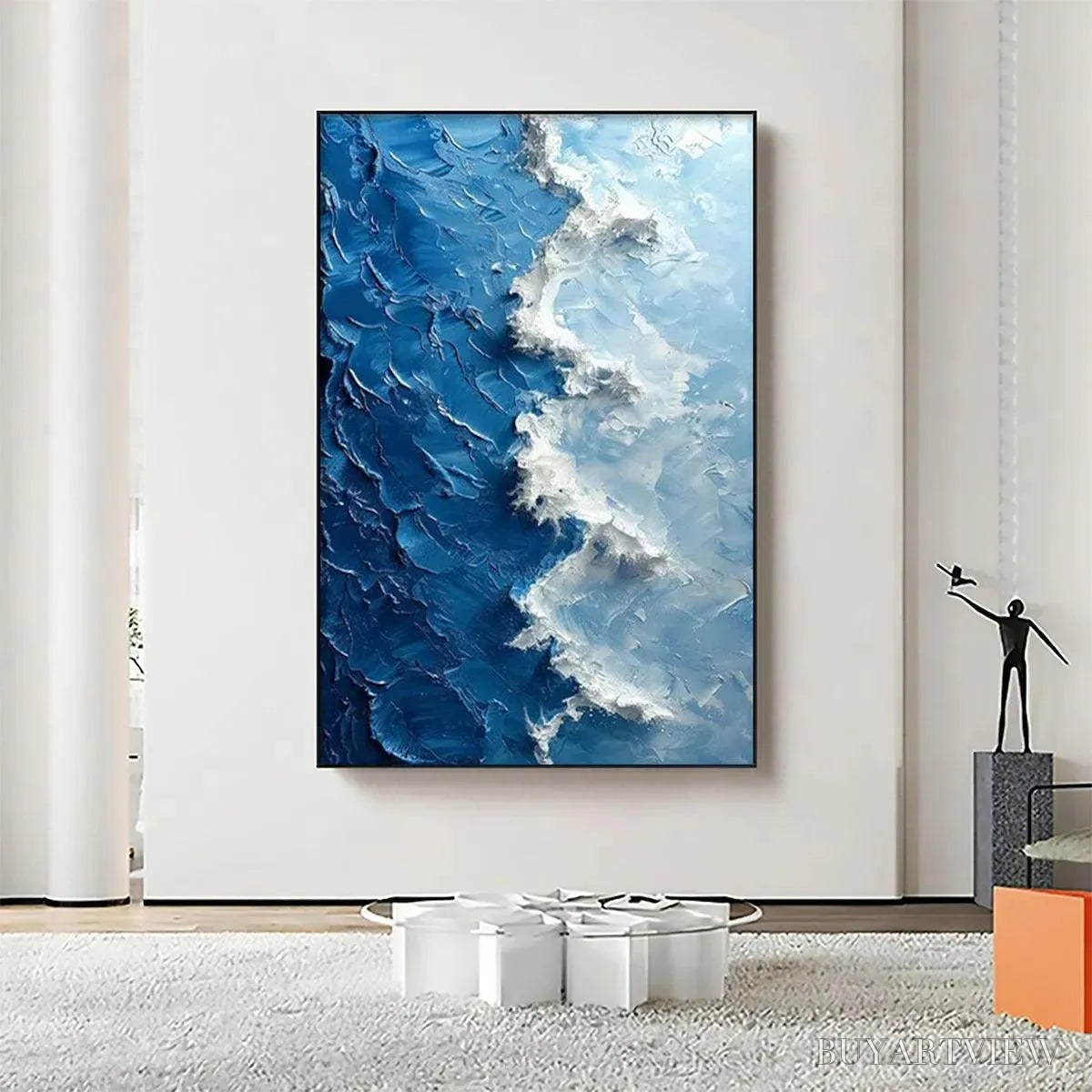 ARTOVITAS Oceanic Whispers – Textured Ocean Painting, Blue Abstract , Vertical Canvas, Impasto Decor - image 2