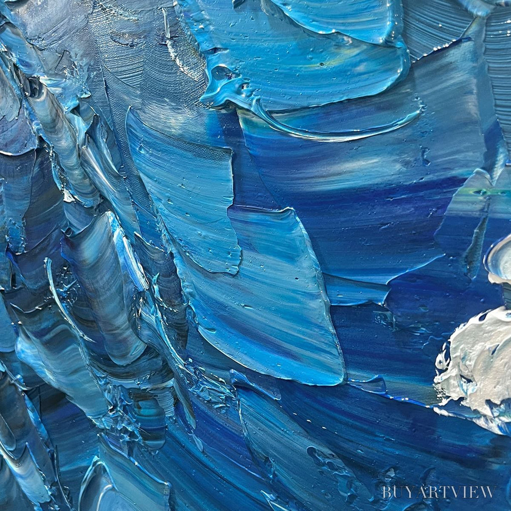 ARTOVITAS Oceanic Whispers – Textured Ocean Painting, Blue Abstract , Vertical Canvas, Impasto Decor - image 3