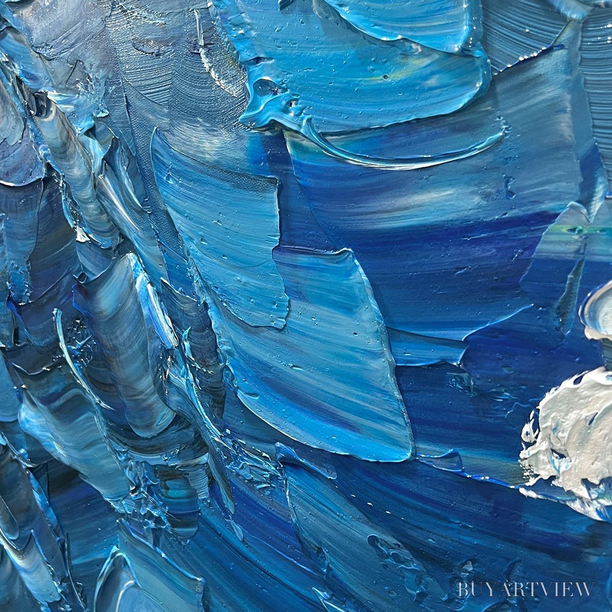 ARTOVITAS Oceanic Whispers – Textured Ocean Painting, Blue Abstract , Vertical Canvas, Impasto Decor - image 3