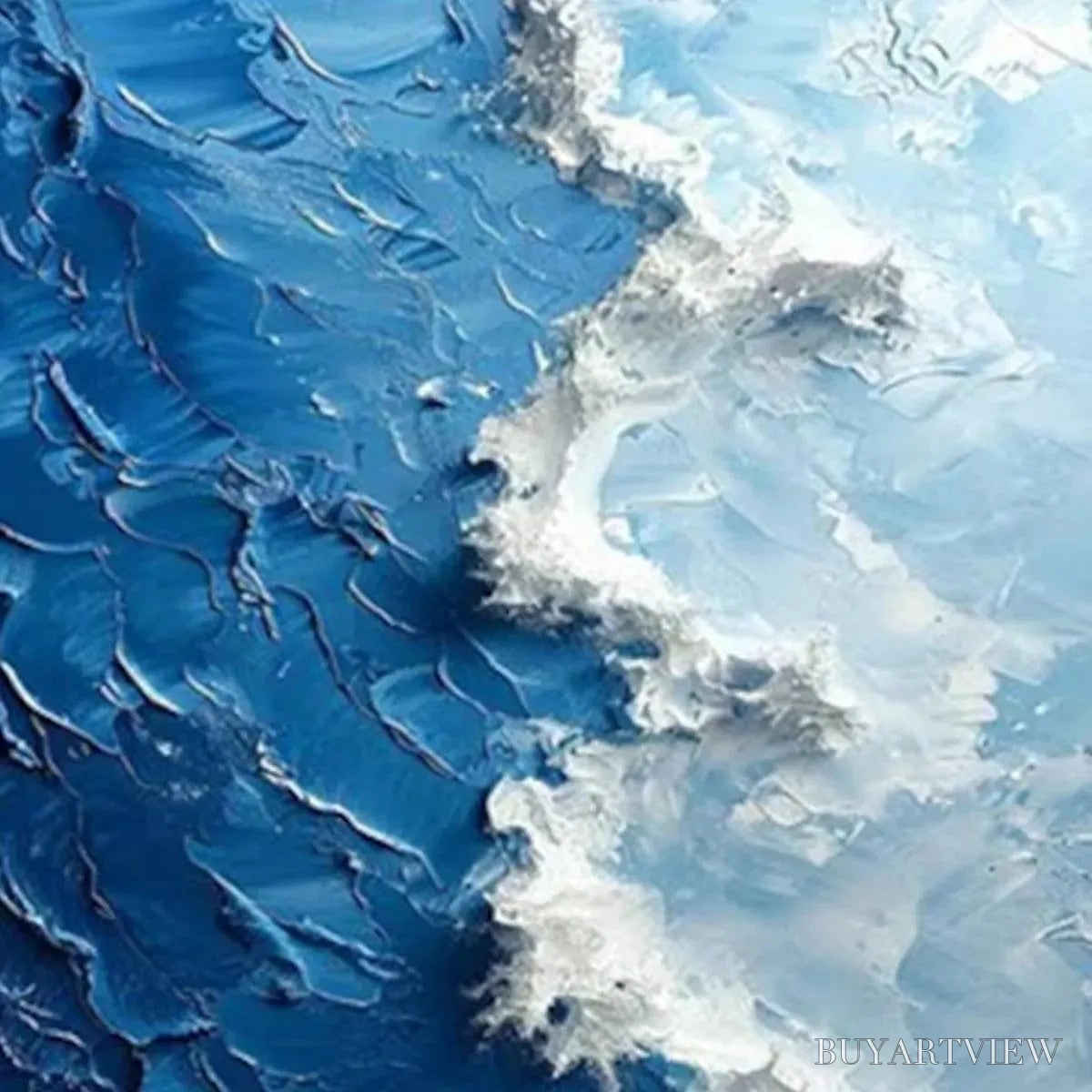 ARTOVITAS Oceanic Whispers – Textured Ocean Painting, Blue Abstract , Vertical Canvas, Impasto Decor - image 4