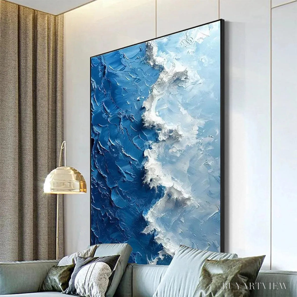 ARTOVITAS Oceanic Whispers – Textured Ocean Painting, Blue Abstract , Vertical Canvas, Impasto Decor - image 5