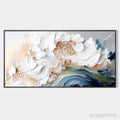 ARTOVITAS Ocean Whispers – Textured Abstract Seascape Painting, White and Blue , Panoramic Canvas, Coastal Decor - image 1
