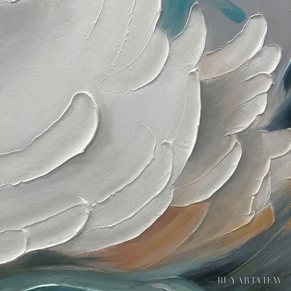 ARTOVITAS Ocean Whispers – Textured Abstract Seascape Painting, White and Blue , Panoramic Canvas, Coastal Decor - image 5
