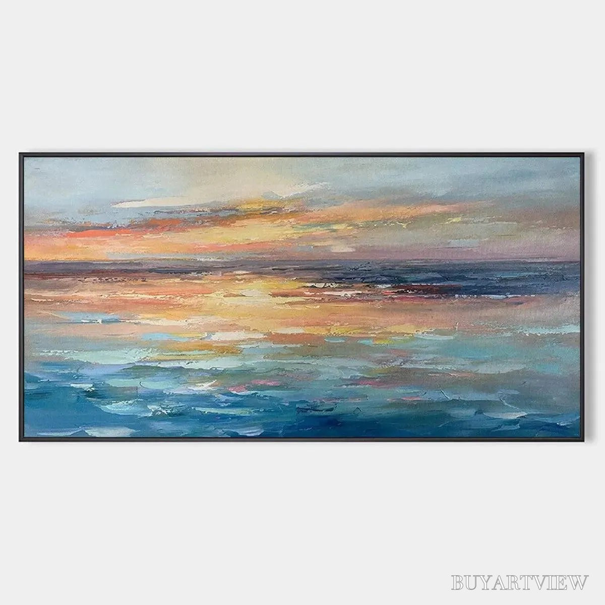 ARTOVITAS Serene Sunset – Panoramic Seascape Painting, Textured , Horizontal Canvas, Beach Decor - image 1