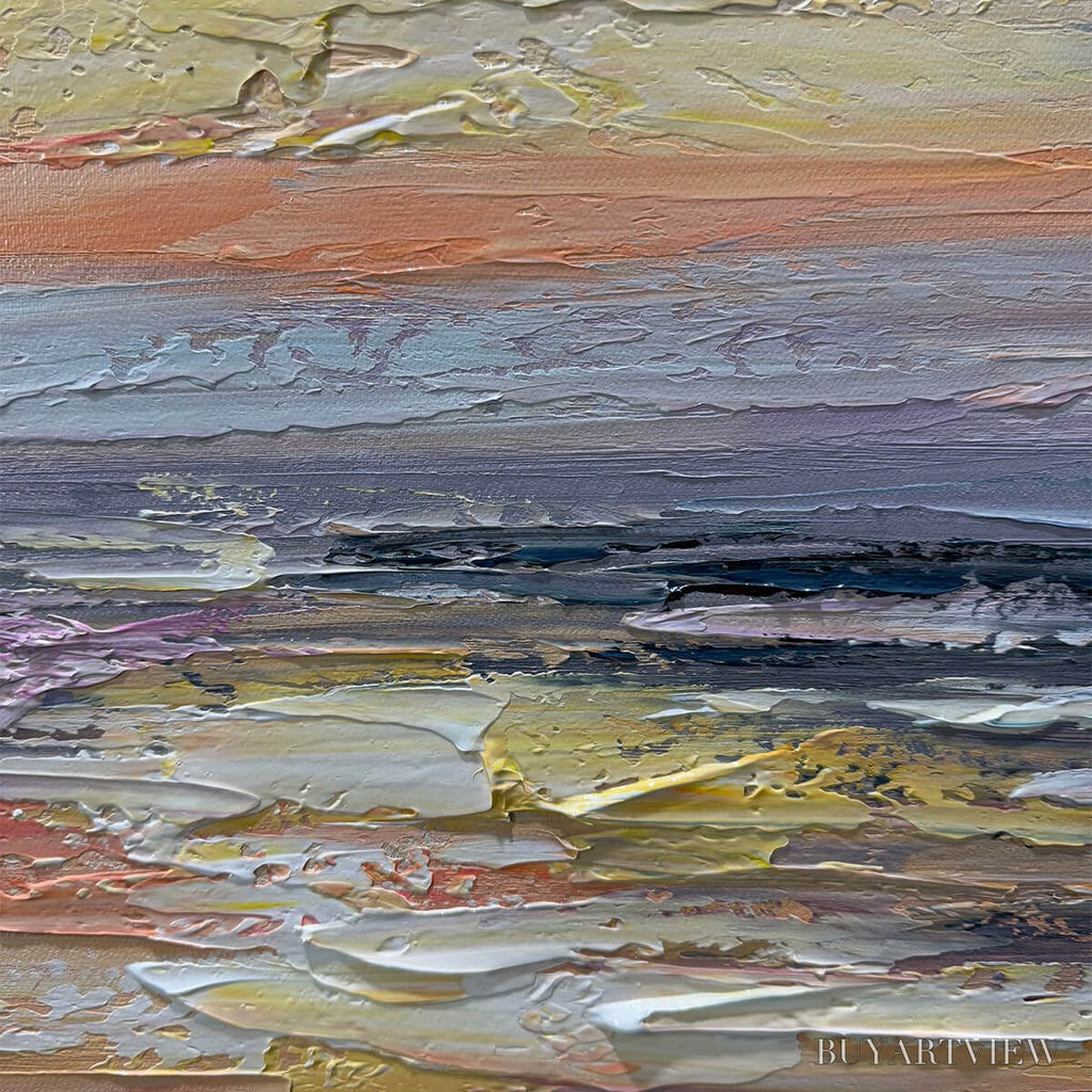 ARTOVITAS Serene Sunset – Panoramic Seascape Painting, Textured , Horizontal Canvas, Beach Decor - image 3