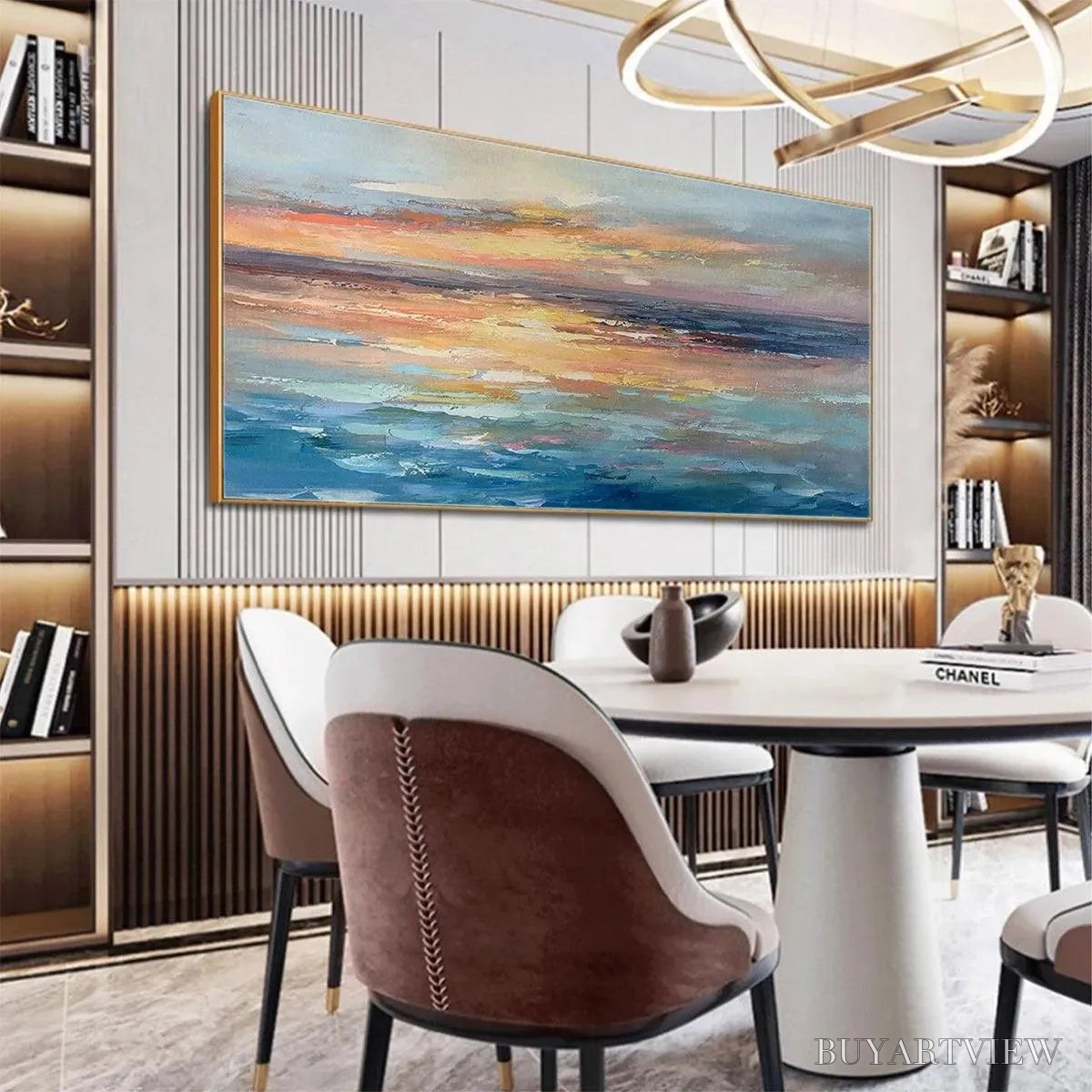 ARTOVITAS Serene Sunset – Panoramic Seascape Painting, Textured , Horizontal Canvas, Beach Decor - image 5