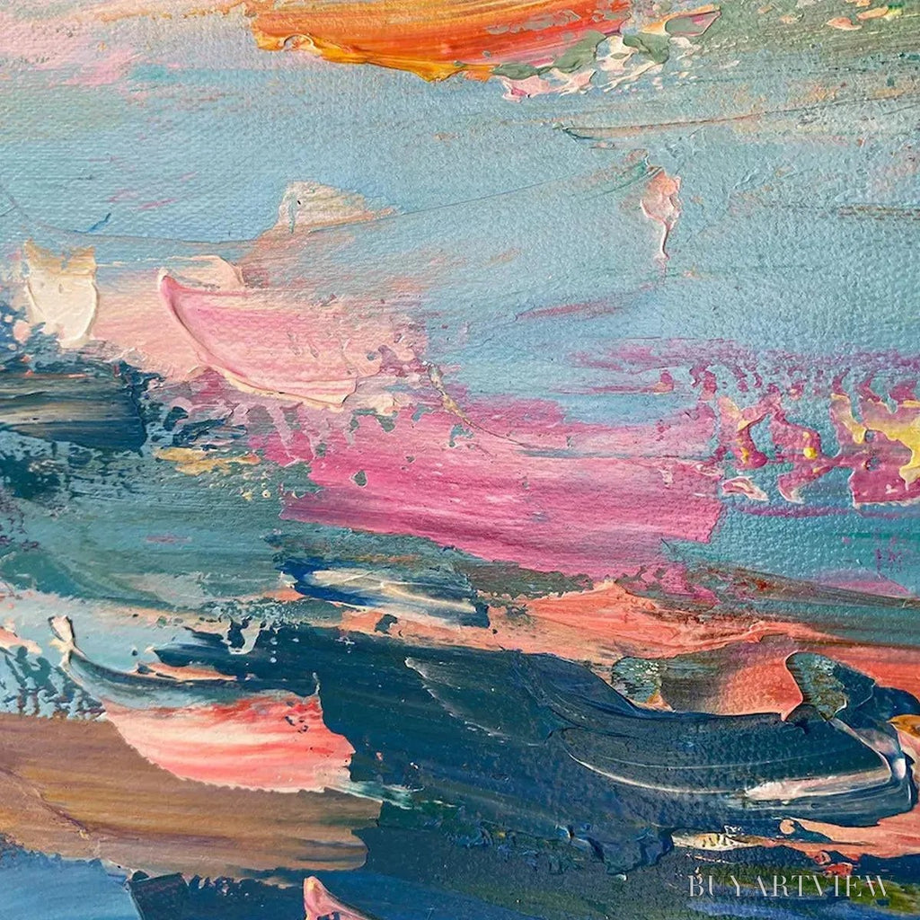 ARTOVITAS Sailing At Sunset – Colorful Seascape Painting, Textured , Vertical Canvas, Beach Decor - image 3