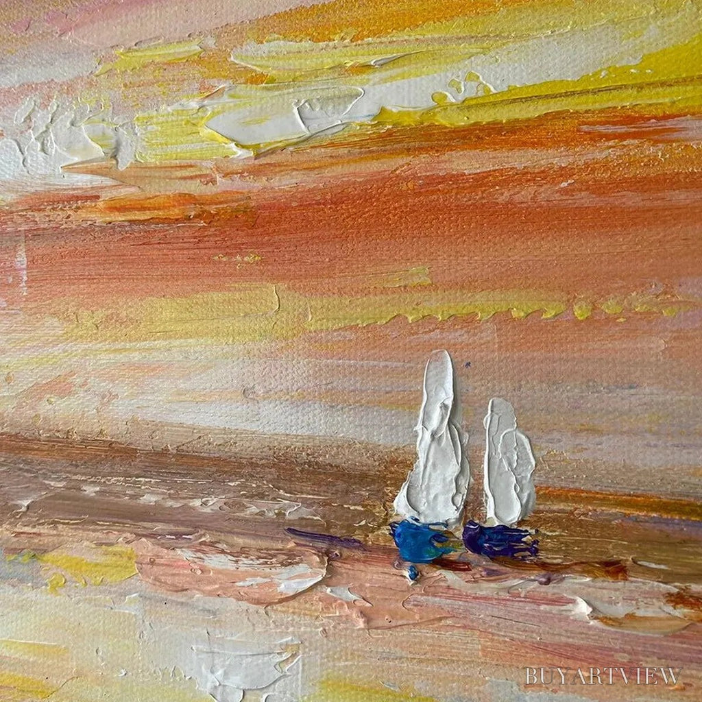 ARTOVITAS Sailing At Sunset – Colorful Seascape Painting, Textured , Vertical Canvas, Beach Decor - image 6