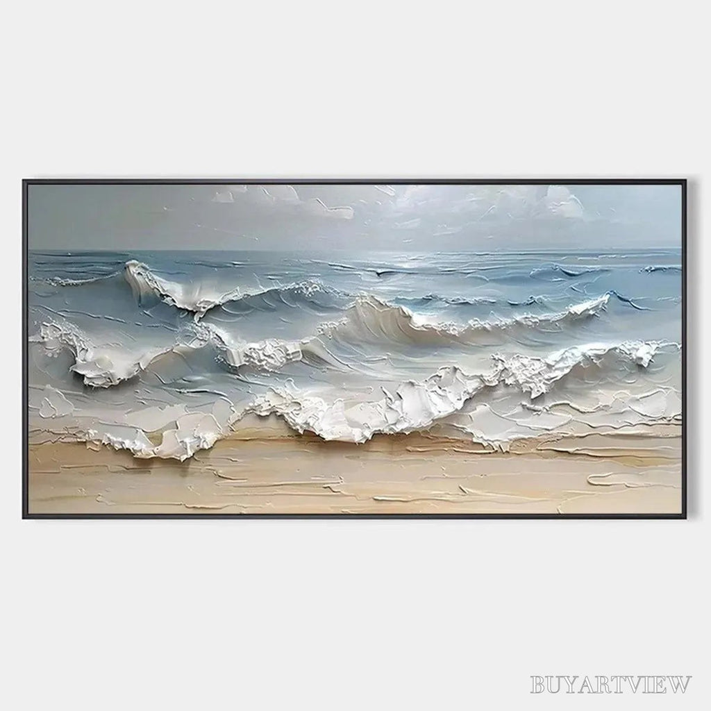 ARTOVITAS Ocean'S Embrace – Textured Seascape Painting, Impasto , Horizontal Canvas, Ocean Decor - image 1